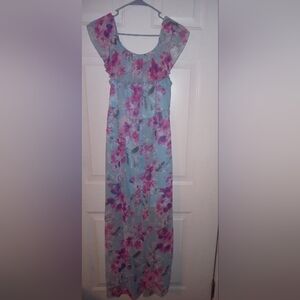 Emerald Light Blue dress with Pink Roses Size 1X Flowy 🩷 💙